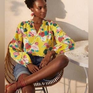 BODEN Heather Top Yellow Daffodil Tropucal Floral Size 4